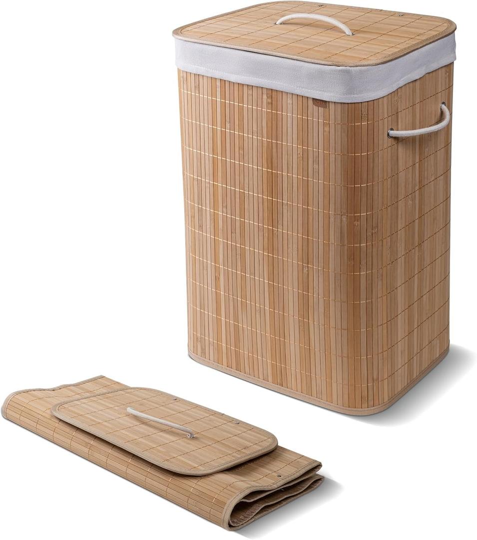 CleverMade Natural Bamboo Hamper LUXE, Single Hamper - 19 Gal (72L) Bamboo Laundry Hamper with Lid and Removable Machine Washable Laundry Bag - Holds 2 Loads and 30 Lbs.