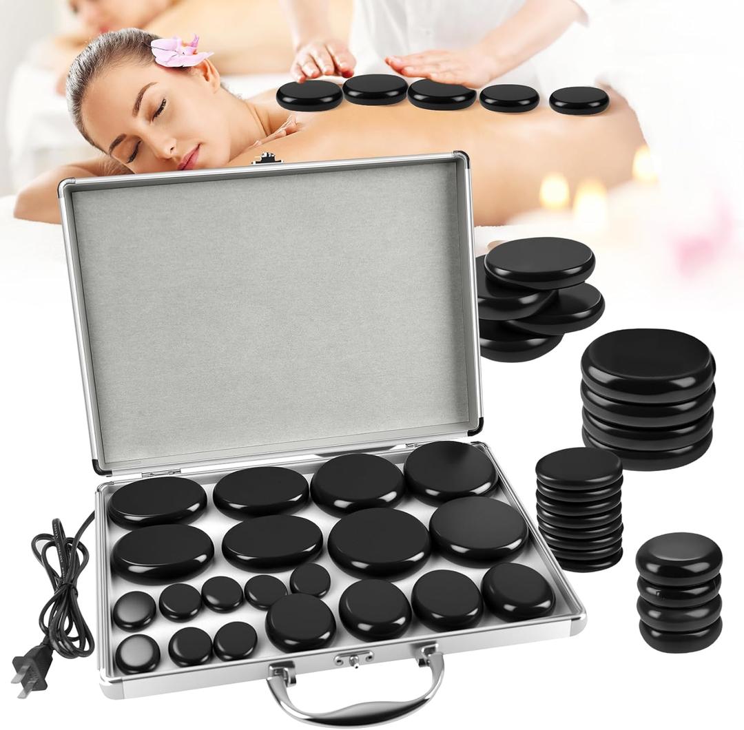 Hot Stones Massage Warmer Kit, 20Pcs Hot Stones Massage Set Portable Hot Stone with Heater, Basalt Hot Rocks Massage Stone, Professional Massage Tools for or Home SPA, Relaxing, Healing, Pain Relief