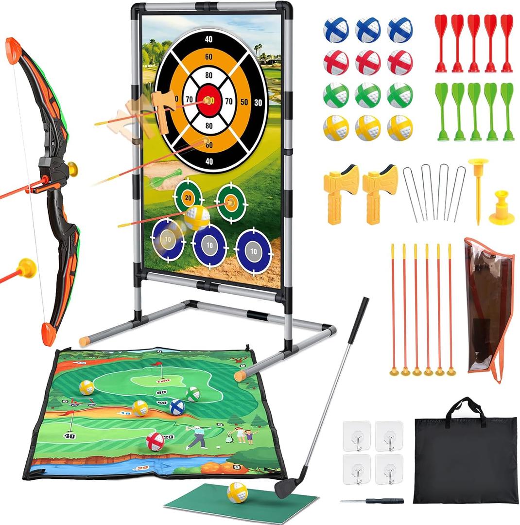 Golf Game Play Set for Kids - Bow and Arrow Set - 2-Pack Up Archery Set with 20 Suction Cup Arrows - Indoor and Outdoor Toy for Boys Girls 4 5 6 7 8 9 10 11 12 Year Old