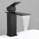 KES Bathroom Sink Faucet Single Hole, Black Bathroom Faucet Waterfall Faucet with Supply Lines for Bathroom Sink, SUS304 Stainless Steel, L3158ALF-BK