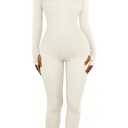 Vigorics Yoga Tummy Control Bodysuit Workout Long Sleeve Jumpsuit Exercise Shapewear Bodycon Sport Romper Beige M