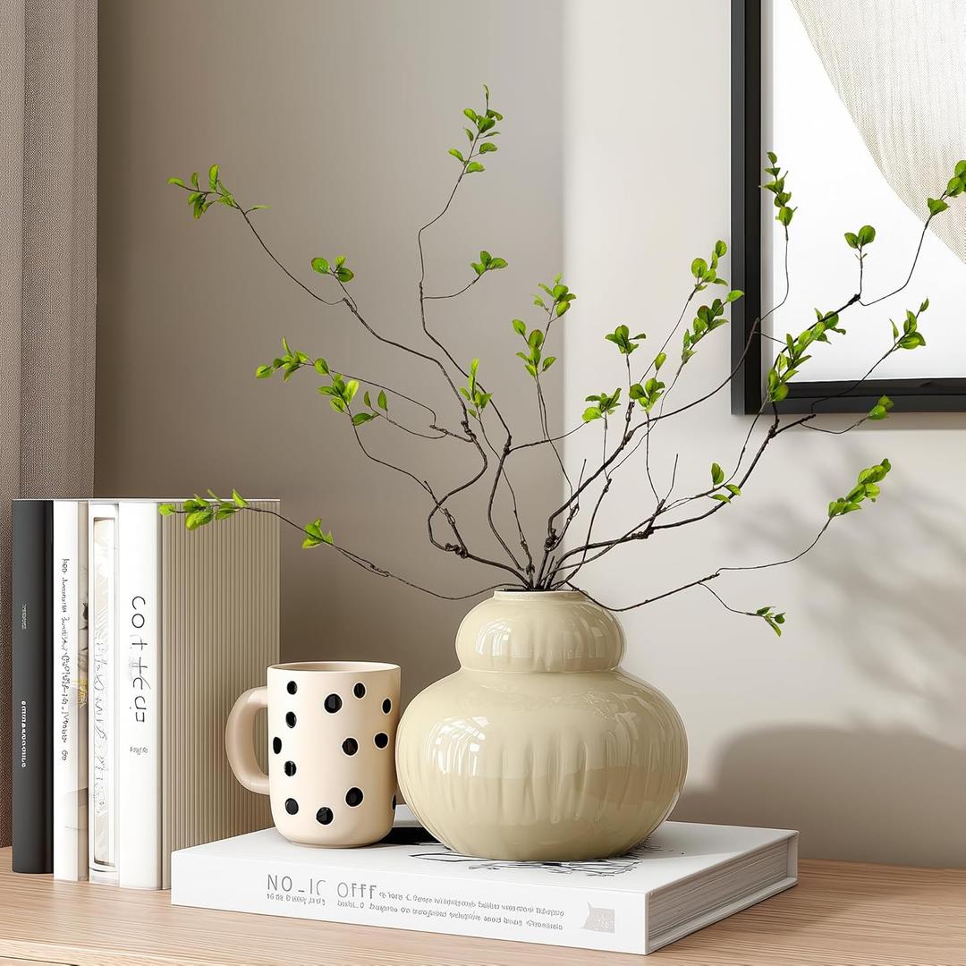 Artificial Ficus Branches 4PCS Artificial Eucalyptus Stems Fake Ficus Branches Faux Plants Greenery Leaves Filler Vase for Home Decor Green Twig Leaf Office Wedding Decoration 35.4" Green