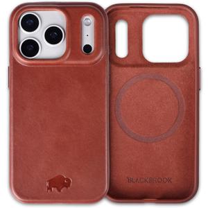 BLACKBROOK Leather Case for iPhone 17 Pro  Harlan Handcrafted Snap-On Cover, Full Grain Leather with TPU Bumper, MagSafe Compatible, Touch Glass Camera Button, Luxury Gift Box Brown
