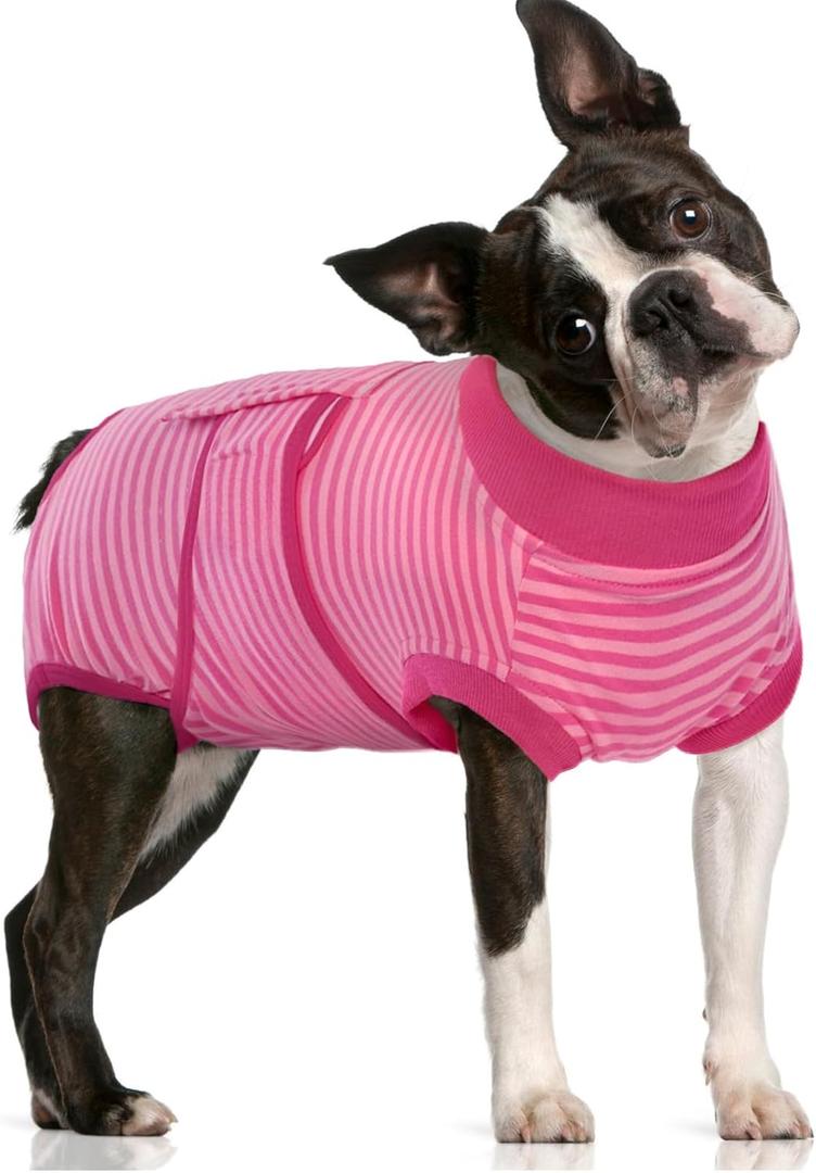 FUAMEY Recovery Suit for Dogs After Surgery,Soft Breathable Dog Bodysuit E-Collar & Cone Alternative Surgical Suit,Male Female Dog Neuter Spay Suits Anti Licking Wounds Onesie Rose Stripes L (L (Back:16.1-20.1'', Weight:23-48 LB))
