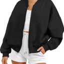 ANRABESS Women's Zip up Oversized Sweatshirts Fleece jacket Coat Long Sleeve Casual Hoodie 2025 Fall Teen Girl Top Clothes (Medium, Black)