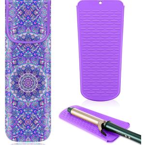 Shappy 2 Pieces Curling Iron Travel Case Cover Heat Resistant Flat Iron Holder Case Sleeve Neoprene Straightener Holder and Silicone Hot Tools Flat Bag(Mandragora)