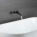 Matte Black Wall-Mount Bathtub Tub Filler, Solid Brass High-Flow Wall-Mount Tub Spout with 2 Handles, Long Spout Reach, for Filling Bathtubs