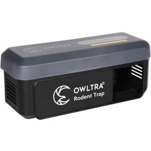 OWLTRA OW-7 in-/Outdoor Electric Rodent Trap, Instant Kill Mouse & Rat Zapper with Waterproof Cover, Sound & Light Alarm, and Batteries or USB Power Source, Waterproof Grade IPX4, Black