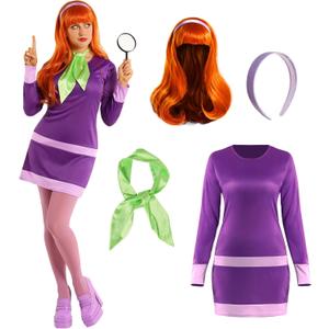 Morph Purple Women's Mystery Solving Detective Costume With Wig 70s Cartoon Character Costumes For Women Detective With Wig