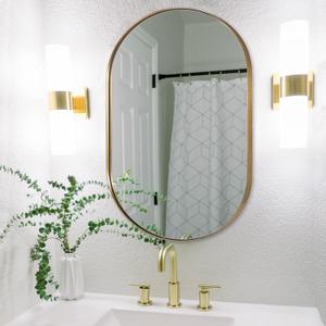 ANDY STAR Gold Oval Mirror, Brass Mirror for Wall, Oval Mirrors for Bathroom in Stainless Steel Metal 1 Thin Frame Pill Shaped Mirror Hangs Vertical or Horizontal Ideal for Limited Space (36"L x 24"W)
