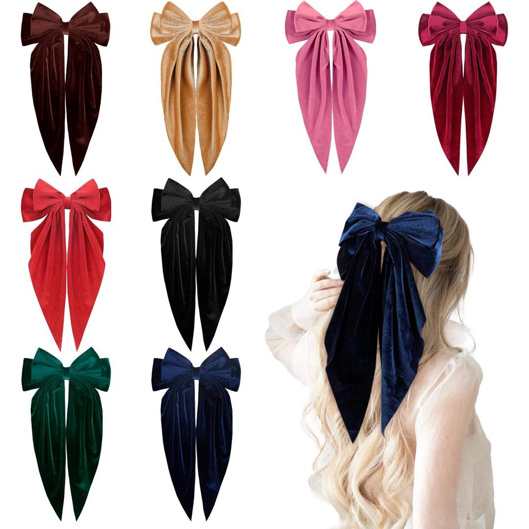 VOBOBE 8PCS Big Velvet Hair Bows for Women Girls 8 Inch Layered Bows Barrette Hair Clip Hair Accessories