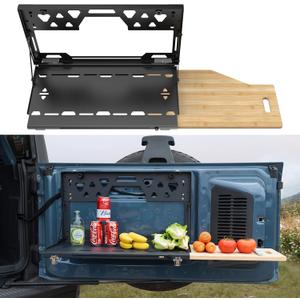 Bronco Tailgate Table for 2021-2026 Ford Bronco 2/4 Door, Foldable Rear Cargo Table & Shelf Storage with Extra Solid Bamboo Extension Board, No-Drill Install, Camping Overlanding Bronco Accessories