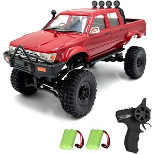 RC Rock Crawler WPL C64-1 RC Truck, 1:16 Scale 2.4GHz Remote Control Truck, 4WD All Terrain Off-Road RC Crawler with LED Lights and 2 Rechargeble Batteries for Adults (Red)