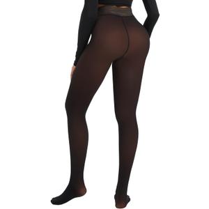 Spring Water Fleece Lined Tights Leggings Women, Black Tights Thermal Warm One Lined Design Sheer Skintone for Winter, XL