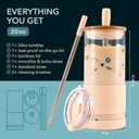 Pandaloo Glass Cups With Lids and Straws -20 Fl Oz- Perfect Size Iced Coffee Cup - Smoothie Cup With Bamboo Lid and On the go Lid - Glass Tumbler With Straw (1 Count (Pack of 1), Vanilla Cream)