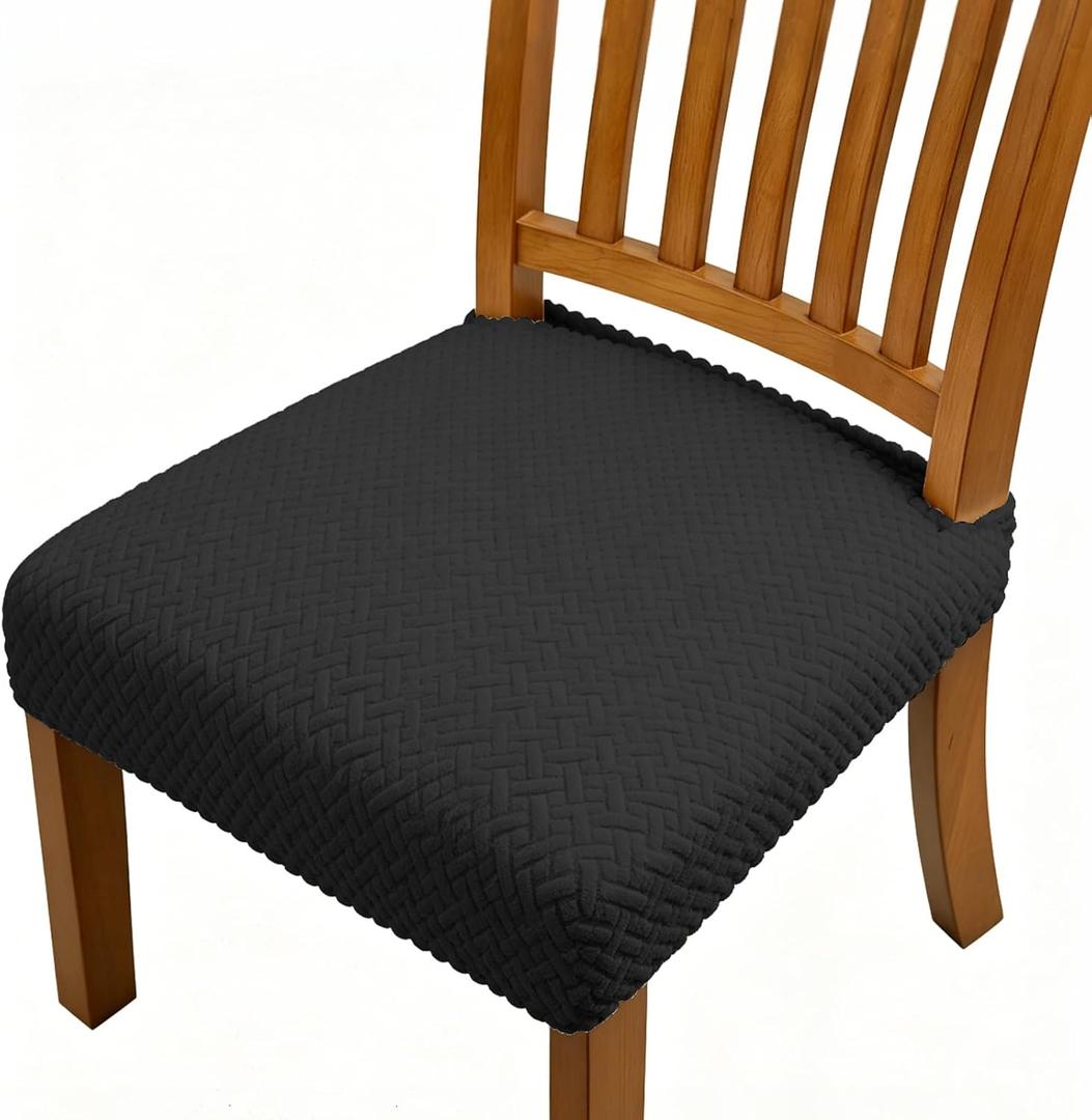 Dioxide Chair Covers for Dining Room Chairs,Chair Seat Covers Fit Stretch Jacquard Removable Slipcover Protector for Hotel Ceremony Banquet Wedding Party (Rear-Gapped,Black Stripe,4-piece)