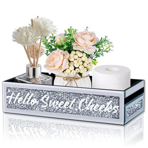 Crush Diamond Toilet Tank Tray, Silver Crystal Organizer Tray for Bathroom, Glam Holder for Bathroom Home Decor(15”*6.9”*3.7”)