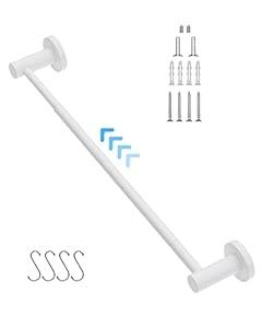 Adjustable 16 to 27.6 Inch Single Towel Bar, iMomwee Oil Rubbed White Finished Stainless Steel Bath Towel Holder, Wall Mounted Towel Rail for Bathroom Kitchen Washroom, 1" Diameter Towel Rod with Hook