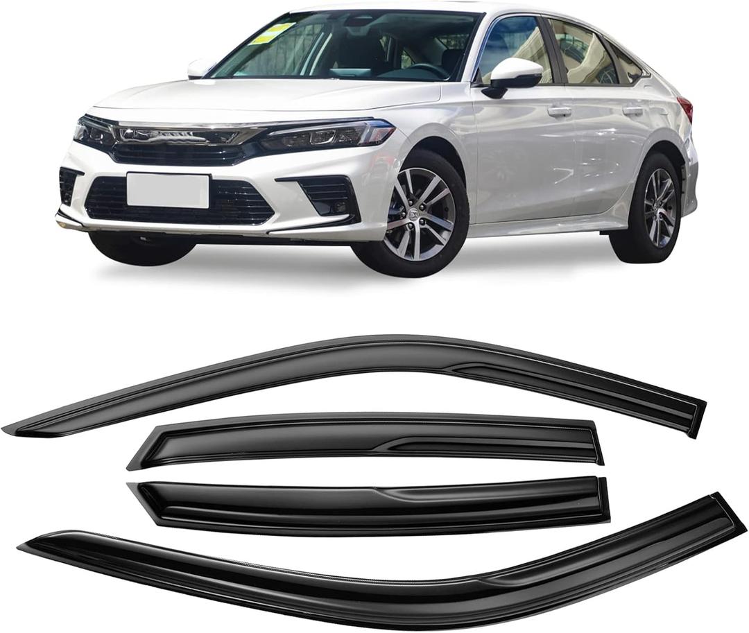 Smoke Tinted Tape-On Side Window Visor Deflectors Rain Guards Designed for Honda Civic Sedan 2022 2023 LX EX SI HPT Sport Touring4pcs