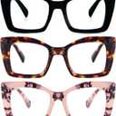 REAVEE Oversized Square Reading Glasses for Women, Blue Light Blocking Large Frame Computer Readers Spring Hinge