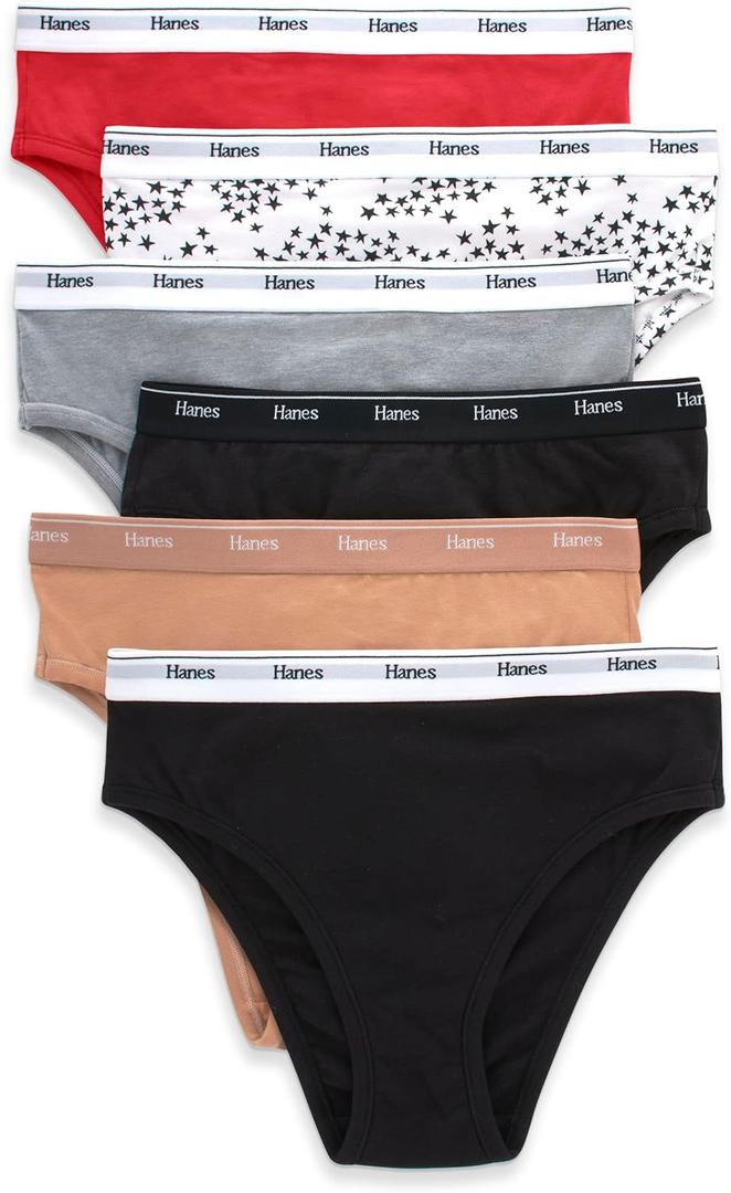 Hanes Women's Originals Hi-leg Panties, Breathable Stretch Cotton Underwear, Assorted, 6-pack, L