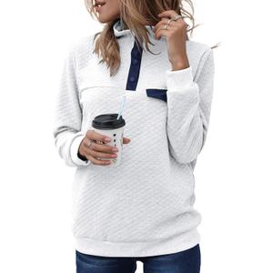 BTFBM Women Fashion Quilted Pattern Lightweight Zipper Long Sleeve Plain Casual Ladies Sweatshirts Pullovers Shirts Tops (X-Large, Pure White)