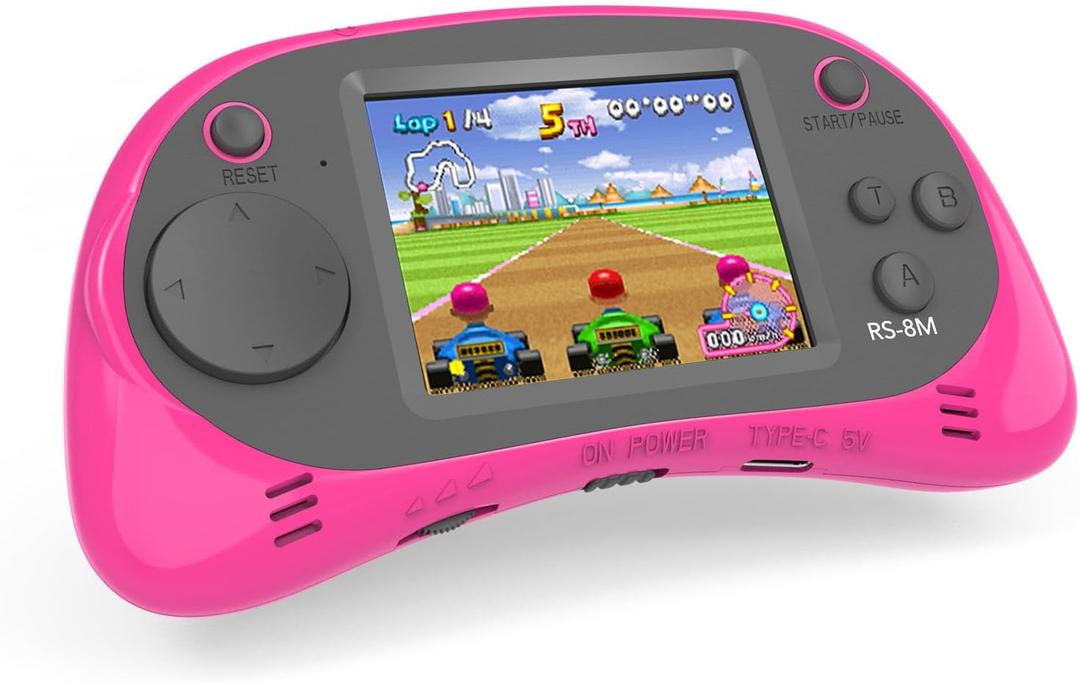 Kids Handheld Games 16 Bit Retro Video Games with 220 HD Electronic Games - 2.5'' LCD Portable Travel Games Gifts for Boys Girls Ages 4-12 (Pink)