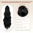 FELENDY 16" Ponytail Extension Long Curly Wavy Ponytails Clip in Claw Hair Extension Pony Tails Natural Looking Synthetic Hairpiece for Women Dark Black