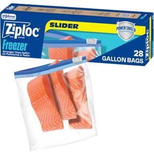 Ziploc Gallon Food Storage Freezer Slider Bags, Durable, 28 Count
