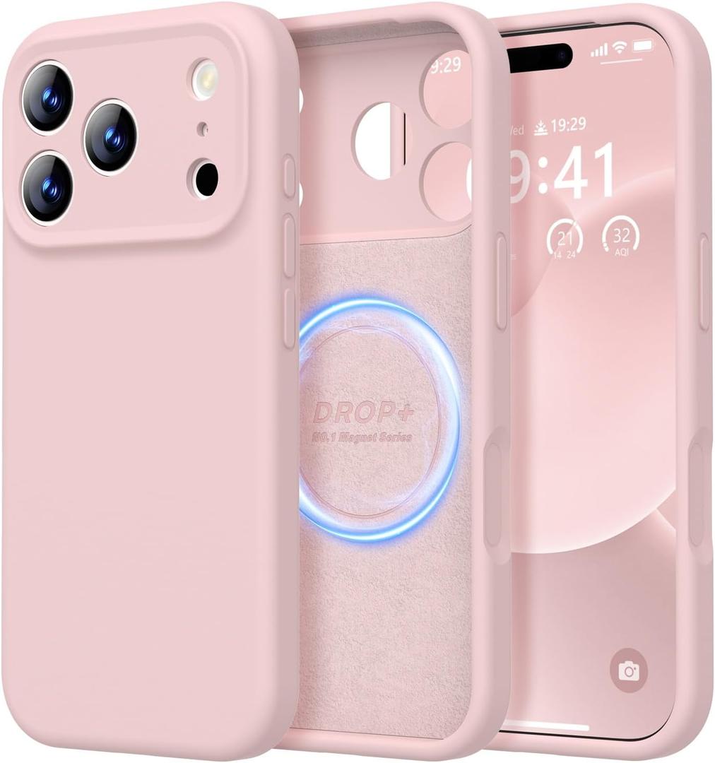 LOVE 3000 Designed for iPhone 17 Pro Max Case, Premium Silicone [Compatible with Magsafe][Soft Anti-Scratch Microfiber Lining] Shockproof Protective Phone Case for Men Women 6.9", Chalk Pink