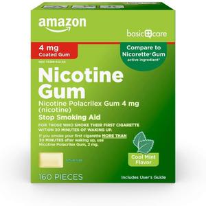 Amazon Basic Care Nicotine Polacrilex Coated Gum 4 mg (nicotine), Cool Mint Flavor, Stop Smoking Aid, 160 Count