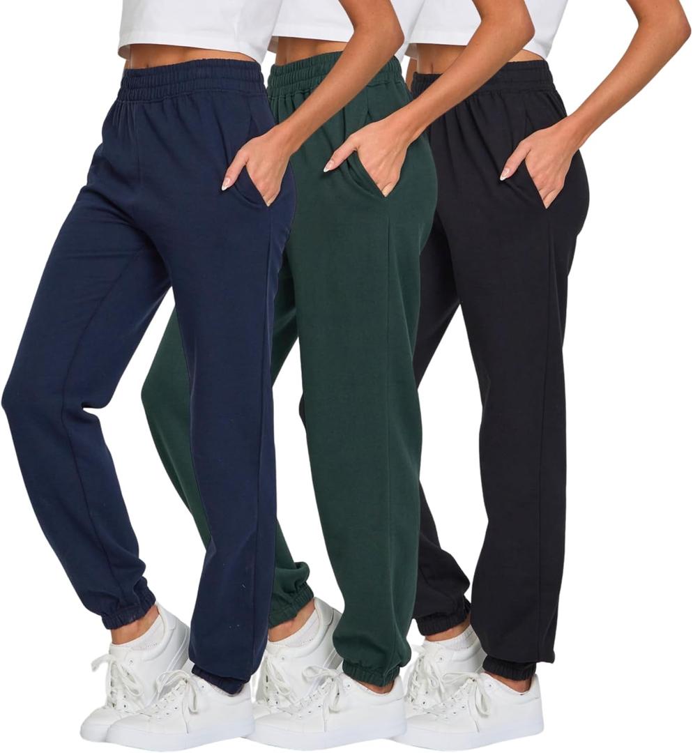 Ultra Performance Womens Sweatpants 3 Pack Cotton Joggers Women's Fleece Sweats Gym & Workout Pants for Women (X-Large, Black/ Navy/ Hunter)