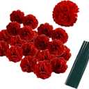 50 Artificial Silk Carnation Flower Head with Stems Set,Vase Fillers,Marigold Flower Heads for Diwali Home Decor Day of The Dead Wreath Garland Cake Ornaments,2"Petals Heads with 8" Stems (Red)