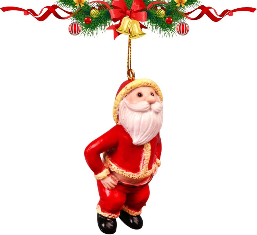 1 Pcs Christmas Tree Ornaments 3D Resin Hanging Ornaments Cute Santa Claus Xmas Lifting Him Pants Funny Ornaments for Holiday Decorations Indoor Outdoor Home Christmas Decorations
