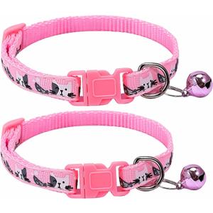 Cat Collar Breakaway with Bell, Cat Little Fish Design Durable Adjustable Safety Kitty Kitten Collars 7.5-12in Set of 2 (Pink)