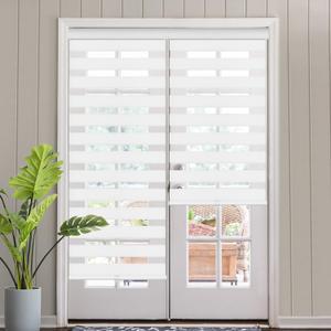 SEEYE Cordless Zebra Blinds for Windows, 60% Shading Zebra Shades, Free-Stop French Door Blind Window Shades, Dual Layer Light Filtering Roller Shades for Day and Night, 24" W x 64" H, Linen White