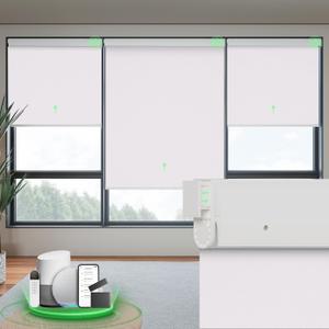 Motorized Blinds with Remote, Blackout No Drill Cordless Smart Roller Shades, Automatic Blinds for Windows, White,23" W x 72" H