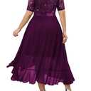 Knitee Women's Plus Size Sequin Lace Sweetheart Neck Ruffled Hemline Formal Evening Maxi Dresses Maroon (Purple, XXL)