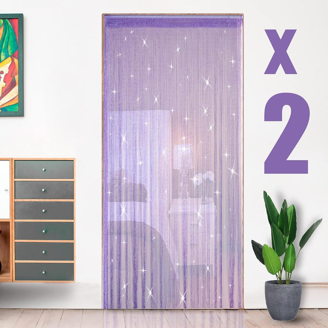 2 Pack 39 x 79 Inch Beaded Curtain String Door Curtains, Hippie Room Decor Beaded Curtains for Doorway, Closet Curtains, Room Divider Privacy Decor, Boho Home Decoration for Bedroom, Party, Purple