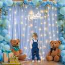 10ft x 7ft Baby Blue Chiffon Backdrop Curtain with Lights String for Parites Wedding Light Blue Curtain Photo Backdrop Drapes for Baby Shower Birthday Party Home Decorations