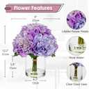 Hollyone Purple Hydrangea Artificial Flowers in Vase Latex Real Touch Large Faux Hydrangea Flowers Arrangements Hydrangeas Fake Flower with Glass Vase with Faux Water for Table Centerpiece Home Decor, 12.2x12