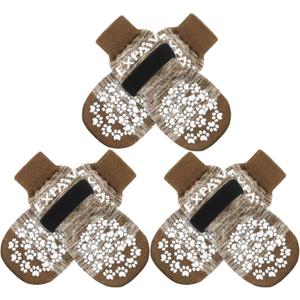 EXPAWLORER 6PCS Anti-Slip Dog Socks to Prevent Licking Paws,Dog Shoes for Hot Pavement,Best Paw Protector Traction Control on Hardwood Floor,Dog Booties for Puppy Small Medium Large Senior Dogs (Brown) X-small (6 Count)