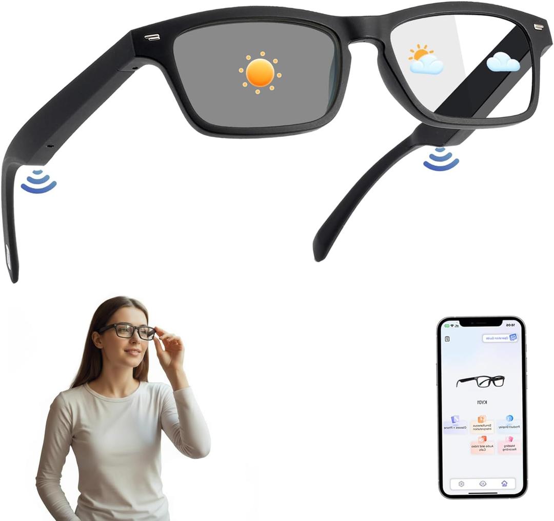 AI Glasses for Men and Women, AI Translator Powered by ChatGPT with Real-Time Translation(160+Languages), UV400 Photochromic Lenses Smart Sunglasses, Bluetooth Glasses for Travel/Business/Study