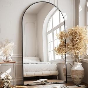 VooBang 35 x 78 Inch Large Arched Mirror Full Length - Stylish Shatterproof Oversized Floor Full Body Mirror for Living Room, Bedroom, Wall Hanging or Leaning, Black