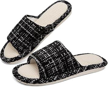 Womens Slippers, Linen Flax House Slippers for Women Men Unisex, Cute Soft Open Toe Summer Bedroom Slides House Shoes Indoor Outdoor Shower Drys fast (5-6)
