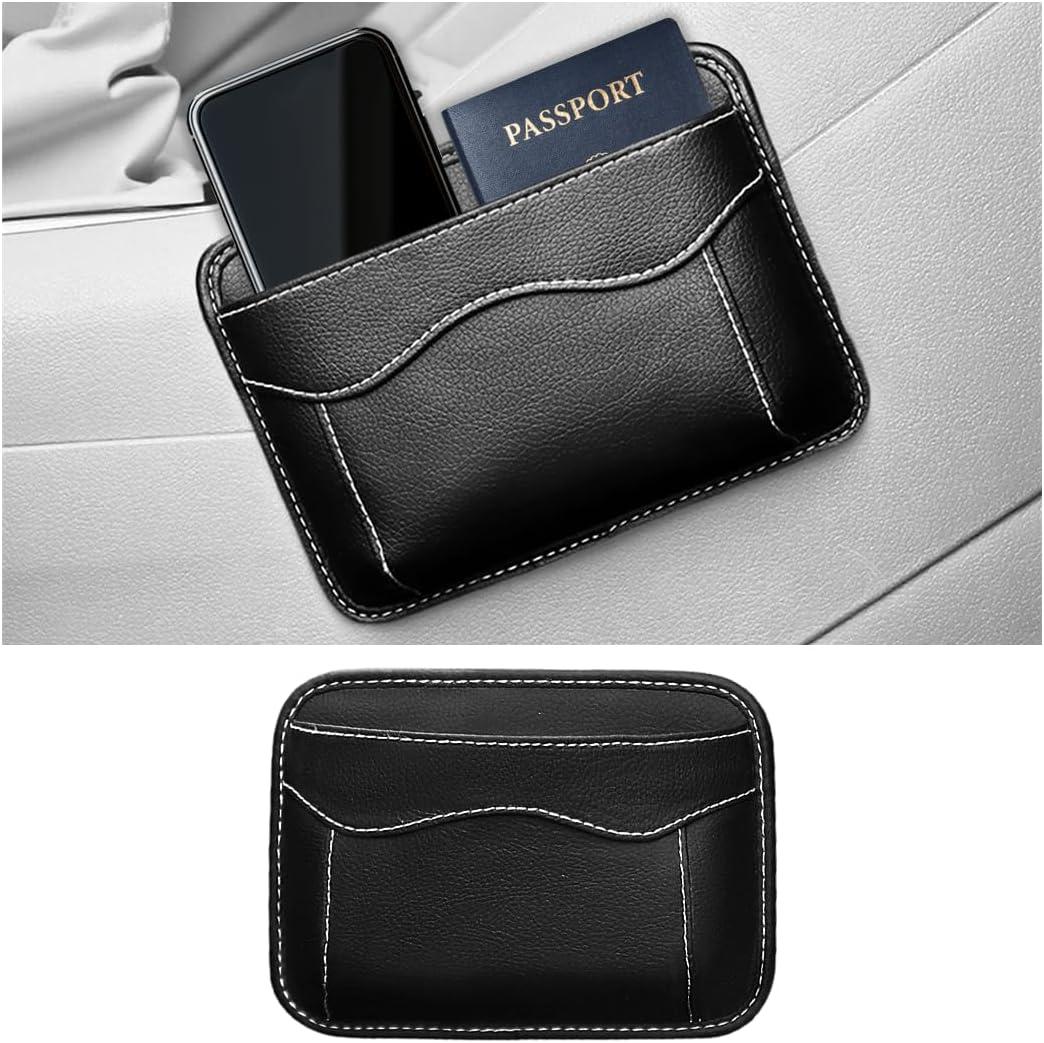 Car Seat Side Pocket Organizer, PU Leather Mini Vehicle Phone Holder Storage Bag, Automotive Interior Tray Pouch Seat Gap Filler Accessories, Universal for SUV Sedan Truck (Black)