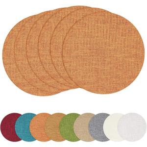 homing 15 Inch Round Cloth Placemats Set of 6, Cotton Linen Blend Washable Table Mats, Farmhouse Dining Place Mats for Indoors & Outdoors, Easy to Clean, Orange