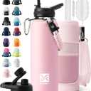 DYSANKY Insulated Water Bottle | Thickened Stainless Steel Vacuum Metal | Portable Sports Water Jug for Gym and Hiking with Straw, Carrier Bag, Handle Strap | BPA-Free 40 oz, Pink