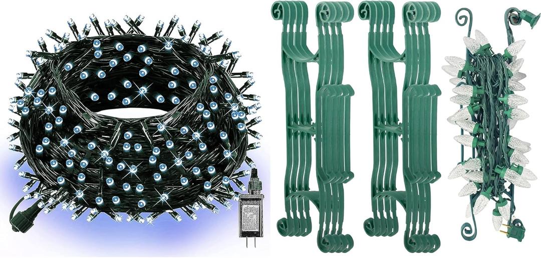 Dazzle Bright Lights Storage Holder + 300 LED 100 FT White Christmas String Lights