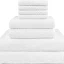 HOMEXCEL 8 Piece Bath Towel Set, Microfiber Bathroom Towel - 2 Bath Towels, 2 Hand Towels, and 4 Wash Cloths, Super Soft, Highly Absorbent Towels for Bathroom, Gym, Hotel, and Spa (White)